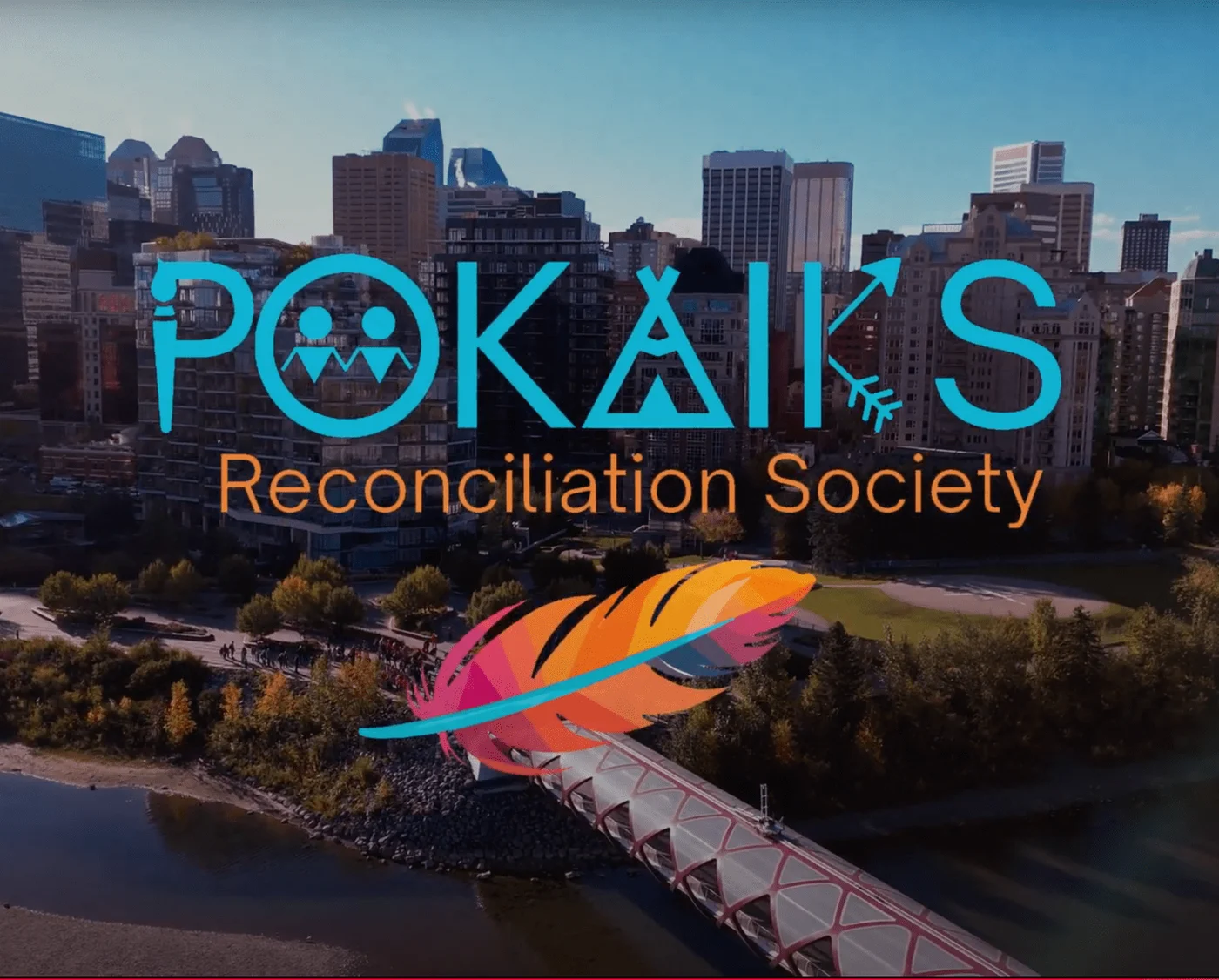 Pokaiks Reconciliation Society’s official graphic against the Calgary skyline.